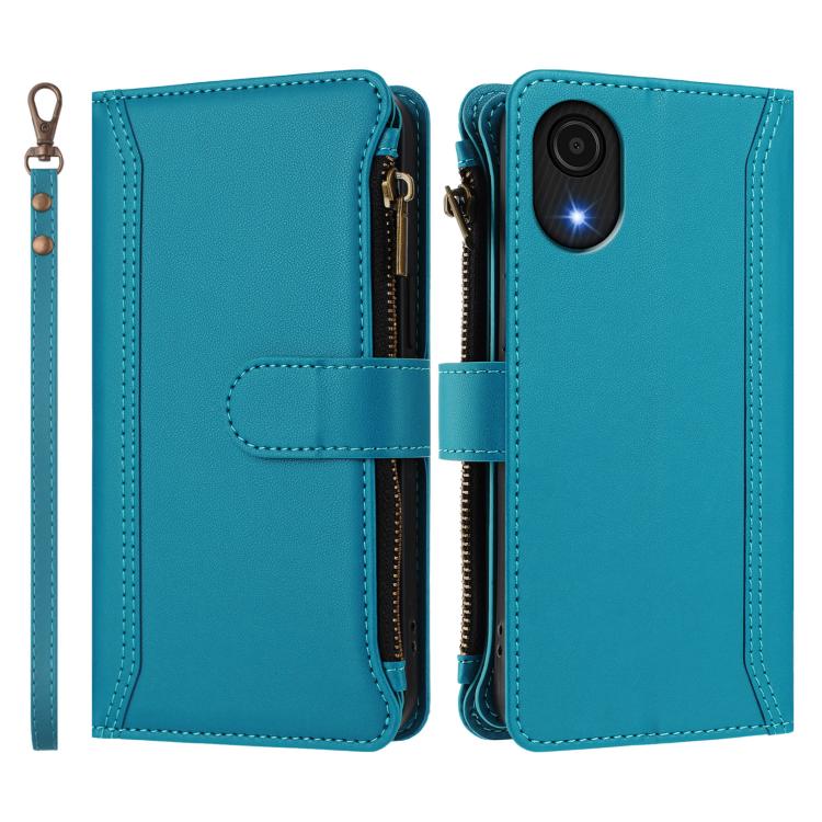 For Samsung Galaxy A04 Core / A03 Core Magnetic Closure 9 Card Slots Zipper Leather Case with Hand Strap