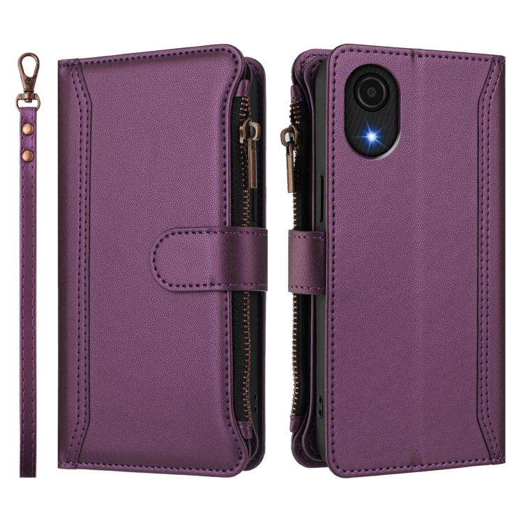 For Samsung Galaxy A04 Core / A03 Core Magnetic Closure 9 Card Slots Zipper Leather Case with Hand Strap