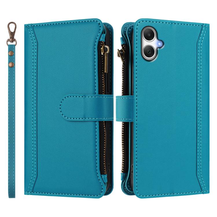 For Samsung Galaxy A05 / M05 / F05 4G Magnetic Closure 9 Card Slots Zipper Leather Case with Hand Strap