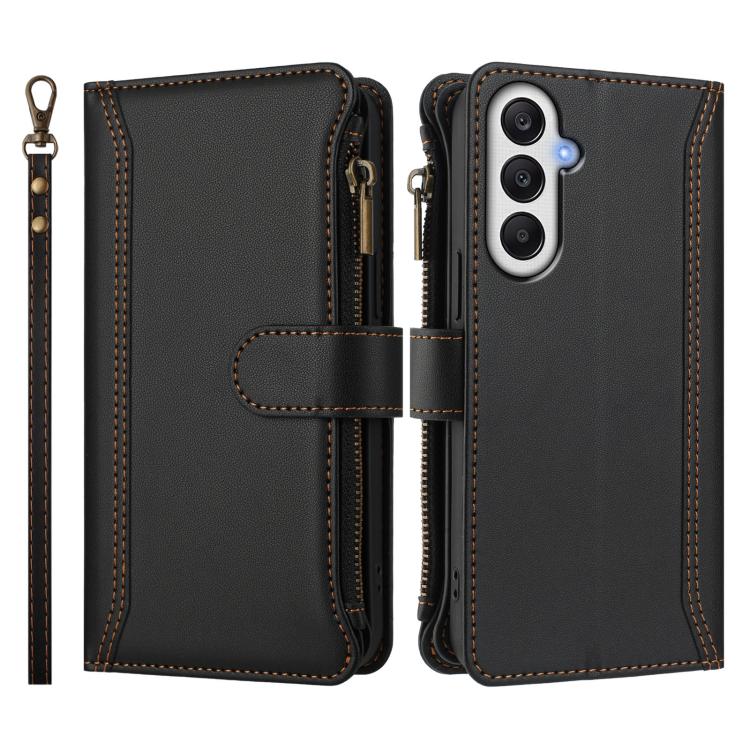 For Samsung Galaxy A05s / F14 4G Magnetic Closure 9 Card Slots Zipper Leather Case with Hand Strap