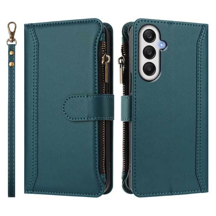 For Samsung Galaxy A05s / F14 4G Magnetic Closure 9 Card Slots Zipper Leather Case with Hand Strap