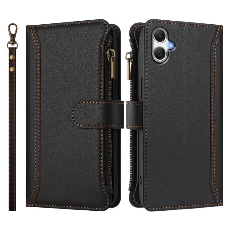 For Samsung Galaxy A06 4G / 5G Magnetic Closure 9 Card Slots Zipper Leather Case with Hand Strap