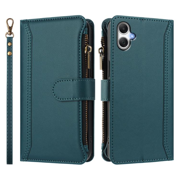 For Samsung Galaxy A06 4G / 5G Magnetic Closure 9 Card Slots Zipper Leather Case with Hand Strap