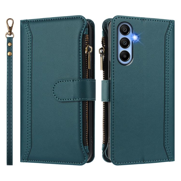 For Samsung Galaxy A15 5G / 4G Magnetic Closure 9 Card Slots Zipper Leather Case with Hand Strap