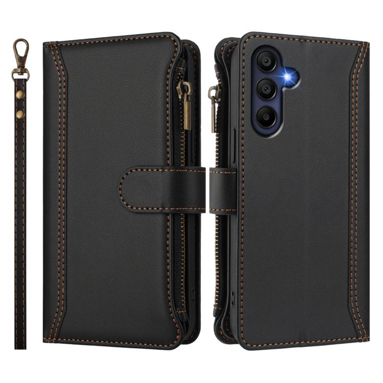 For Samsung Galaxy A26 5G Magnetic Closure 9 Card Slots Zipper Leather Case with Hand Strap