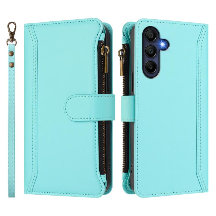 For Samsung Galaxy A26 5G Magnetic Closure 9 Card Slots Zipper Leather Case with Hand Strap