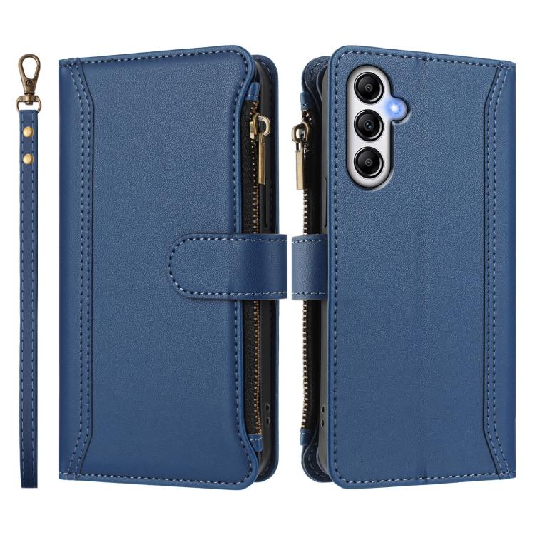 For Samsung Galaxy A34 5G Magnetic Closure 9 Card Slots Zipper Leather Case with Hand Strap