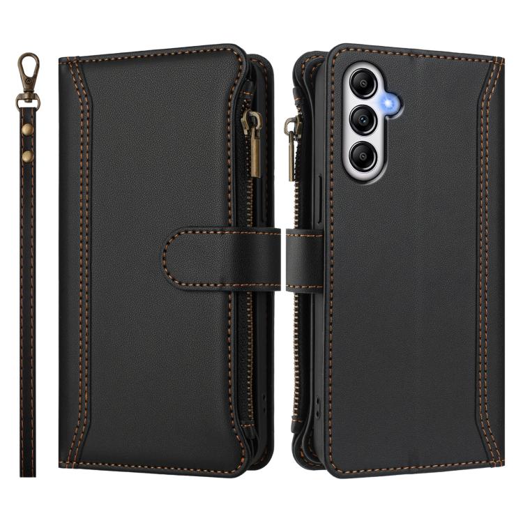 For Samsung Galaxy A35 5G Magnetic Closure 9 Card Slots Zipper Leather Case with Hand Strap