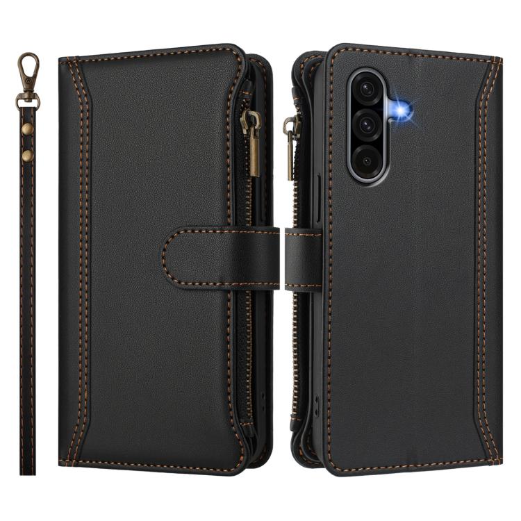 For Samsung Galaxy A36 5G Magnetic Closure 9 Card Slots Zipper Leather Case with Hand Strap