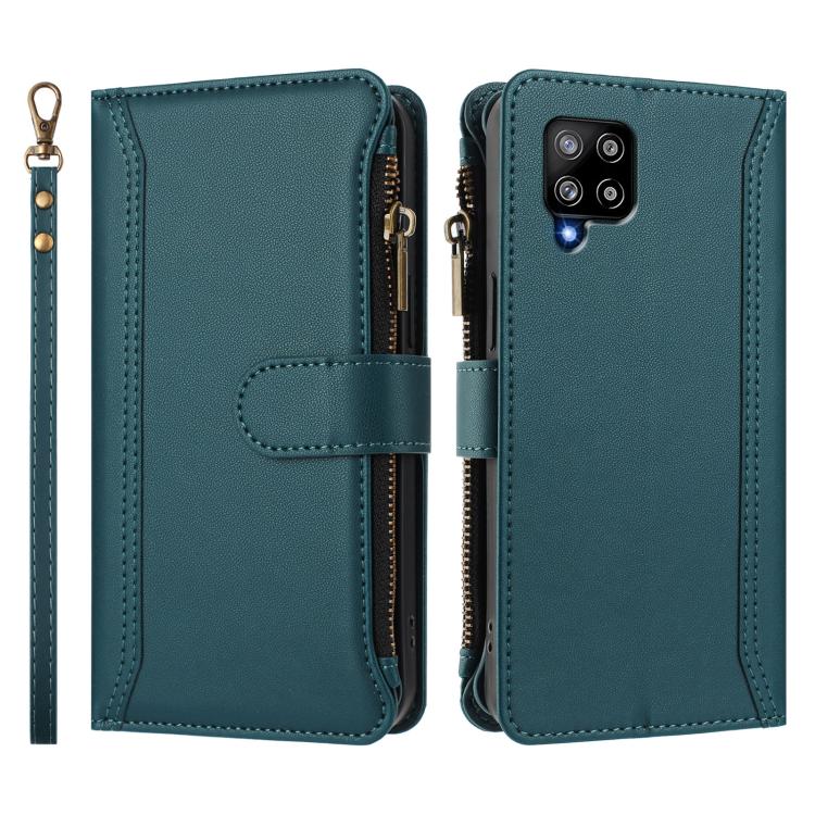For Samsung Galaxy A42 5G / M42 5G Magnetic Closure 9 Card Slots Zipper Leather Case with Hand Strap