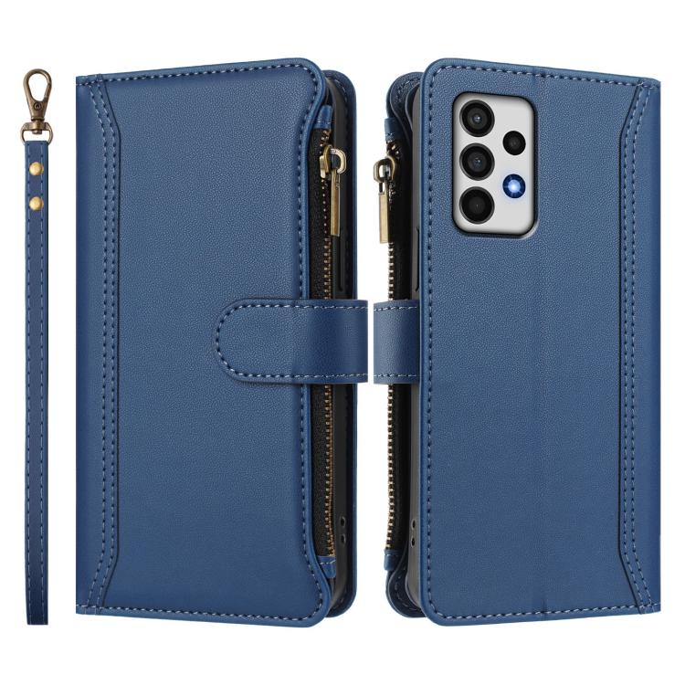 For Samsung Galaxy A52 5G / 4G / A52s Magnetic Closure 9 Card Slots Zipper Leather Case with Hand Strap