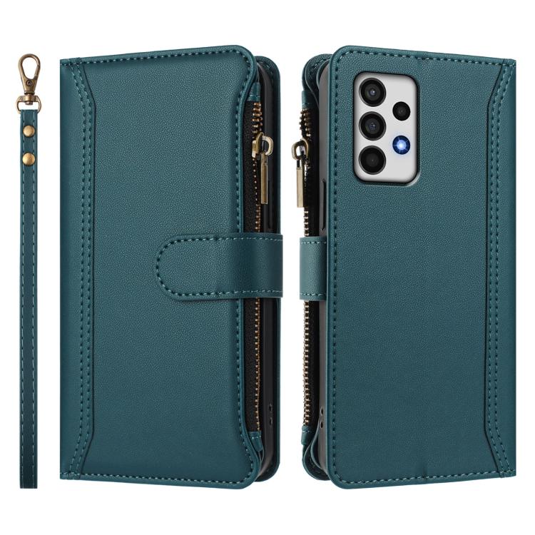 For Samsung Galaxy A52 5G / 4G / A52s Magnetic Closure 9 Card Slots Zipper Leather Case with Hand Strap