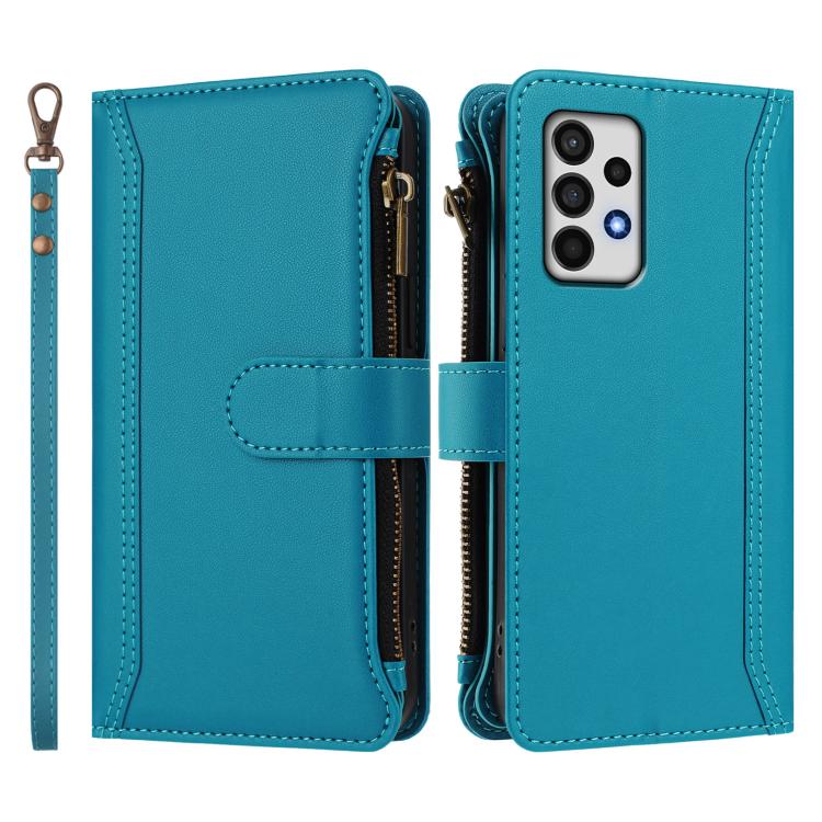 For Samsung Galaxy A52 5G / 4G / A52s Magnetic Closure 9 Card Slots Zipper Leather Case with Hand Strap