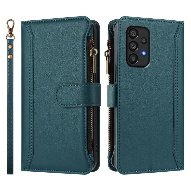 For Samsung Galaxy A53 5G Magnetic Closure 9 Card Slots Zipper Leather Case with Hand Strap