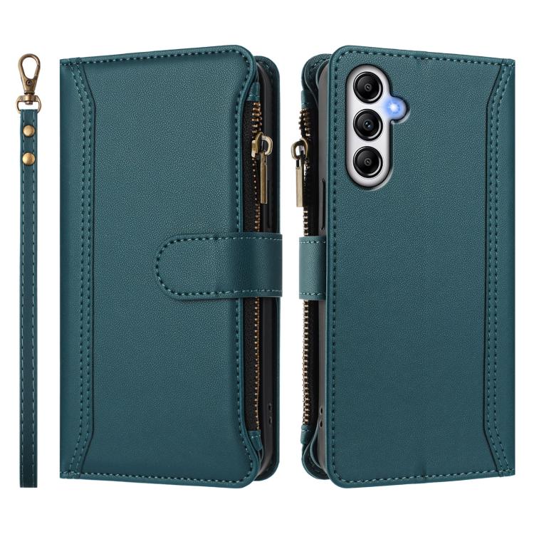 For Samsung Galaxy A54 5G Magnetic Closure 9 Card Slots Zipper Leather Case with Hand Strap