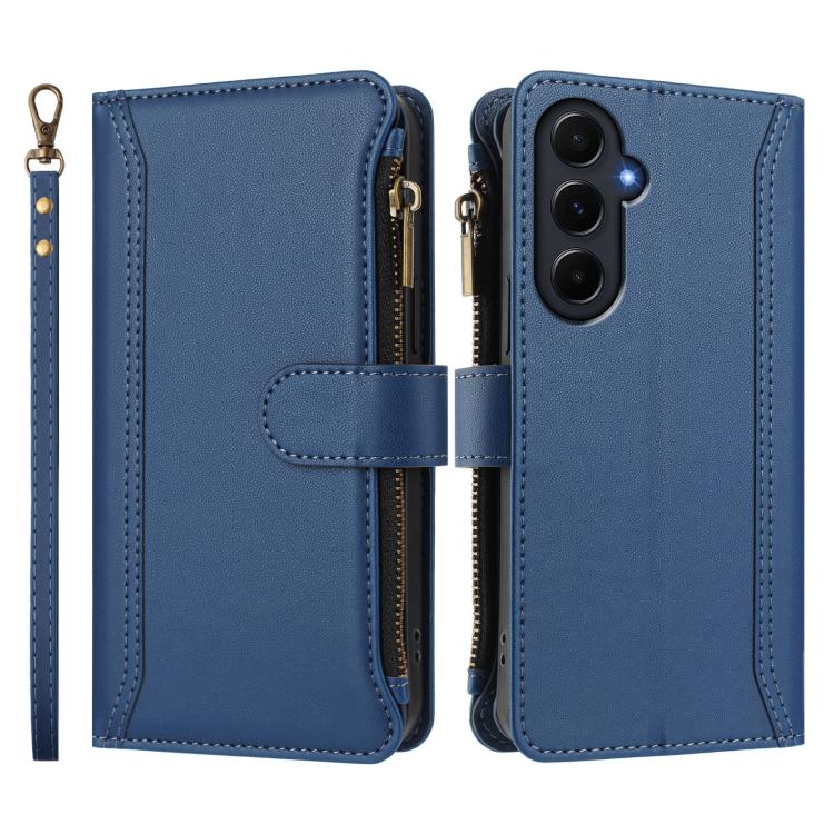 For Samsung Galaxy A55 5G Magnetic Closure 9 Card Slots Zipper Leather Case with Hand Strap