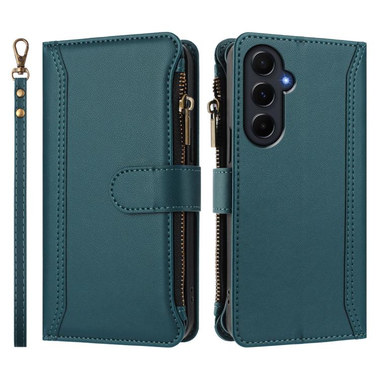 For Samsung Galaxy A55 5G Magnetic Closure 9 Card Slots Zipper Leather Case with Hand Strap