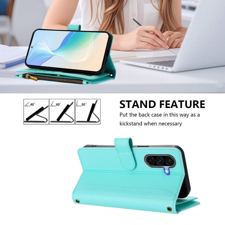 For Samsung Galaxy A56 5G Magnetic Closure 9 Card Slots Zipper Leather Case with Hand Strap