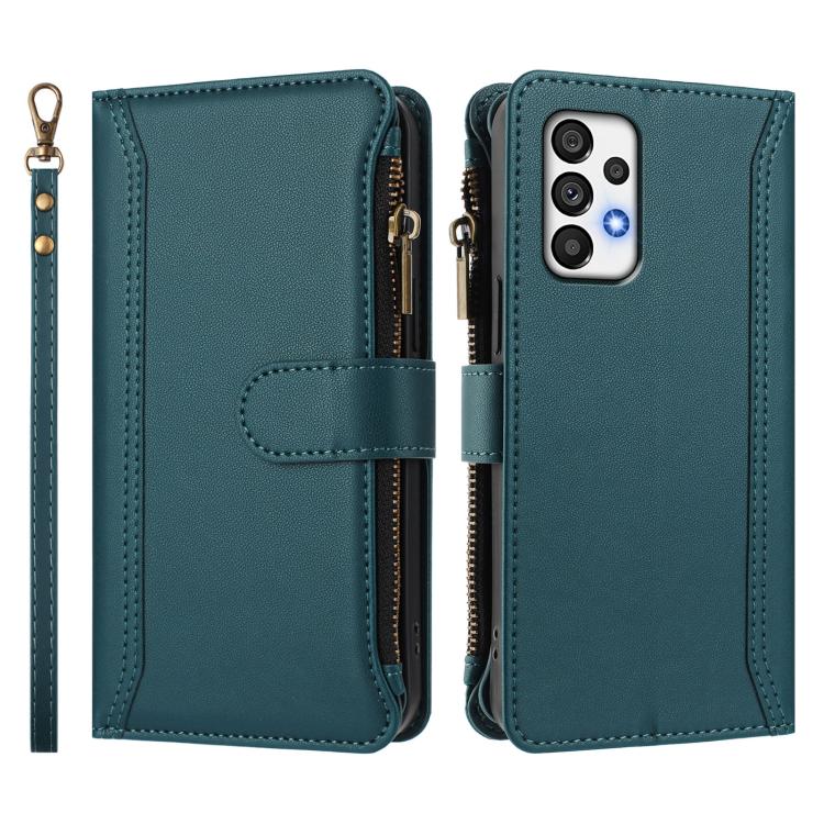 For Samsung Galaxy A72 5G / 4G Magnetic Closure 9 Card Slots Zipper Leather Case with Hand Strap