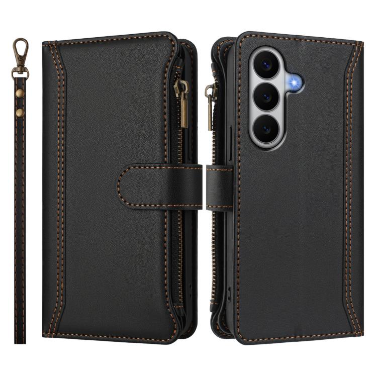 For Galaxy A27 5G Magnetic Closure 9 Card Slots Zipper Leather Case with Hand Strap