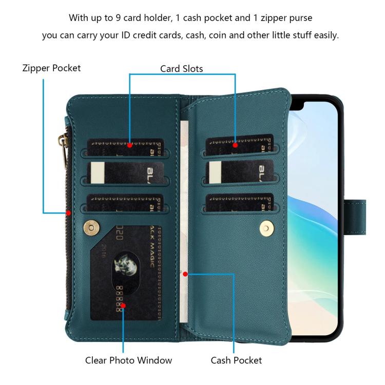 For Galaxy A27 5G Magnetic Closure 9 Card Slots Zipper Leather Case with Hand Strap