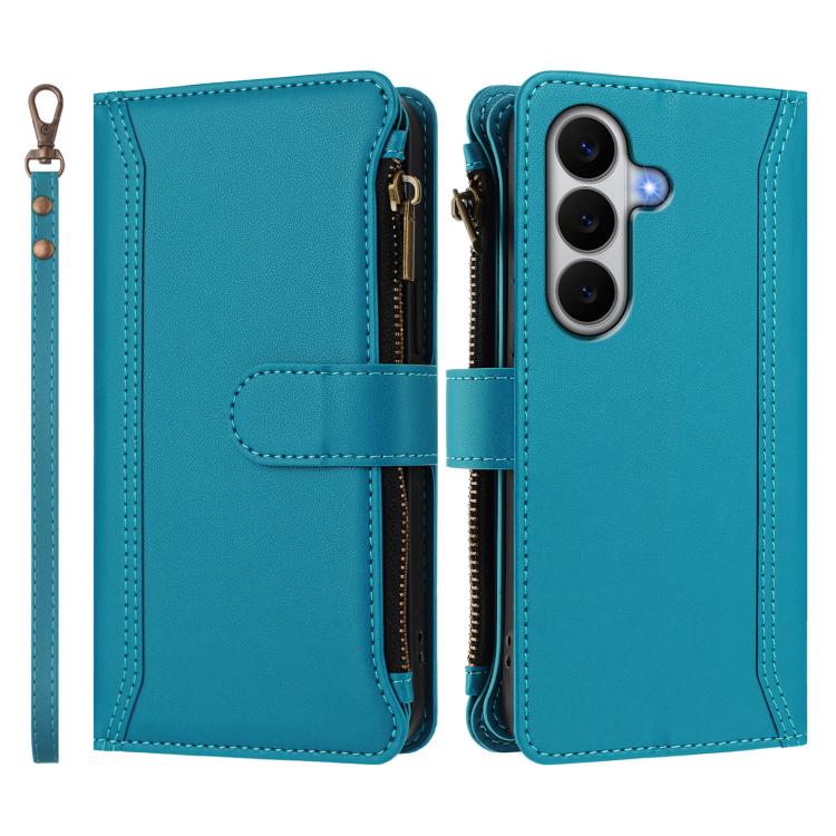 For Galaxy A27 5G Magnetic Closure 9 Card Slots Zipper Leather Case with Hand Strap