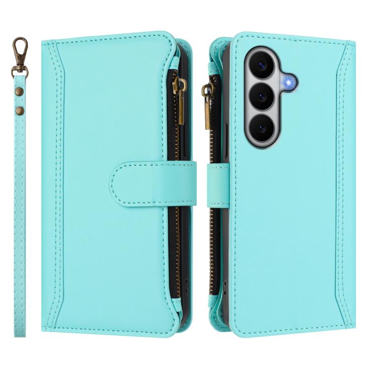 For Galaxy A27 5G Magnetic Closure 9 Card Slots Zipper Leather Case with Hand Strap
