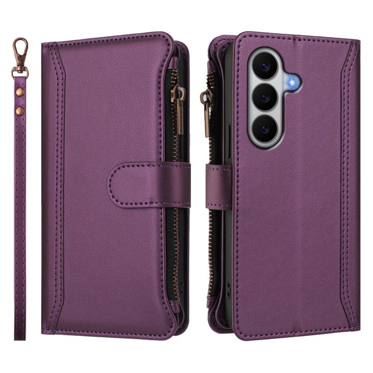 For Galaxy A27 5G Magnetic Closure 9 Card Slots Zipper Leather Case with Hand Strap