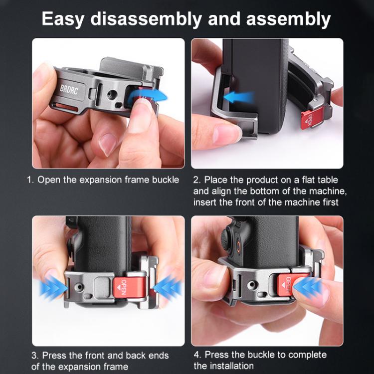 For DJI Osmo Pocket 3 BRDRC Quick Assembly Multi-function Cold Shoe Extension Mount - Dark Grey