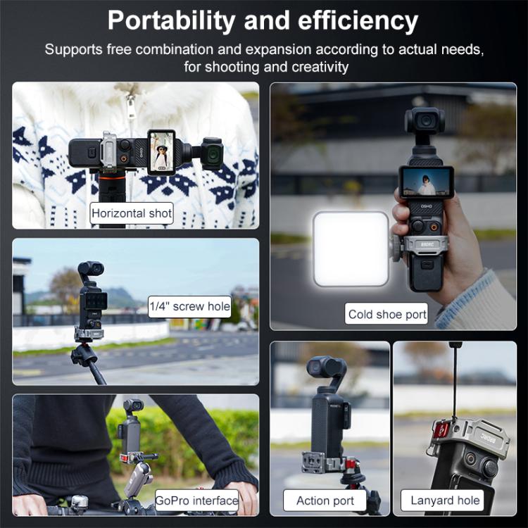 For DJI Osmo Pocket 3 BRDRC Quick Assembly Multi-function Cold Shoe Extension Mount - Dark Grey