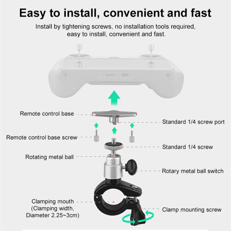 For DJI RC / RC 2 BRDRC Drone Remote Control Adapter Base Bicycle Holder - Black Silver