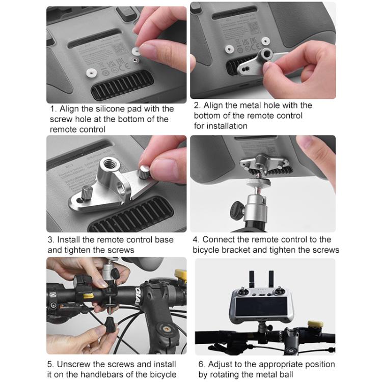 For DJI RC / RC 2 BRDRC Drone Remote Control Adapter Base Bicycle Holder - Black Silver