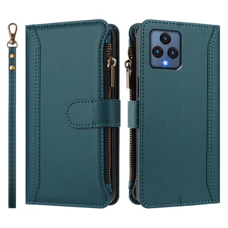 For T-Mobile REVVL 6 / 6x Magnetic Closure 9 Card Slots Zipper Leather Case with Hand Strap