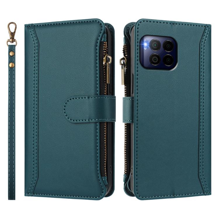 For T-Mobile REVVL 7 Pro 5G Magnetic Closure 9 Card Slots Zipper Leather Case with Hand Strap