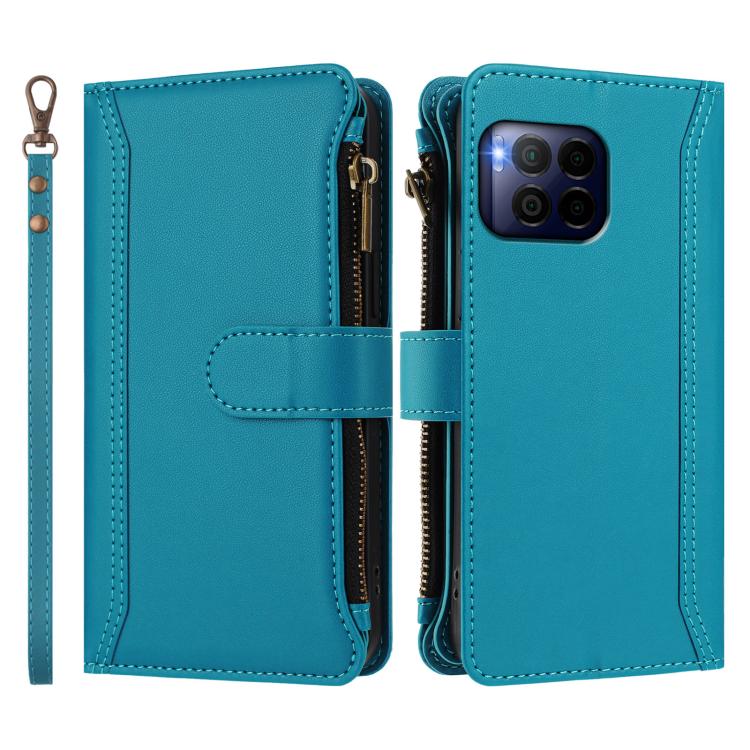 For T-Mobile REVVL 7 Pro 5G Magnetic Closure 9 Card Slots Zipper Leather Case with Hand Strap