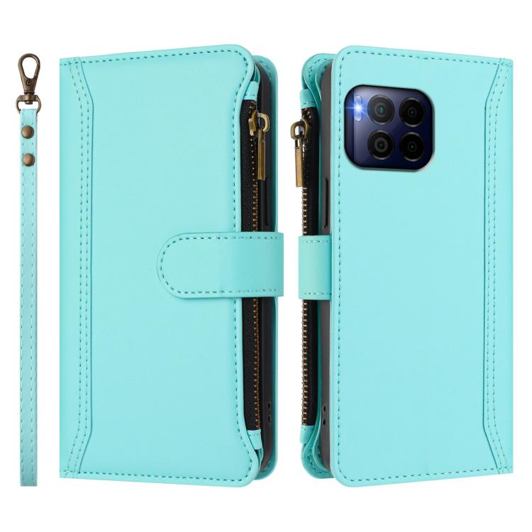 For T-Mobile REVVL 7 Pro 5G Magnetic Closure 9 Card Slots Zipper Leather Case with Hand Strap