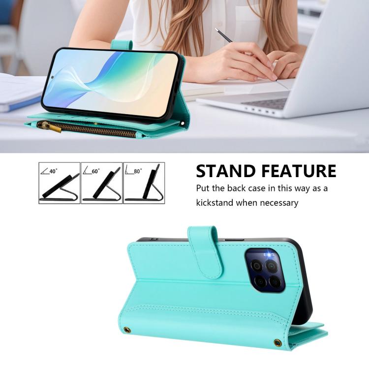 For T-Mobile REVVL 7 Pro 5G Magnetic Closure 9 Card Slots Zipper Leather Case with Hand Strap