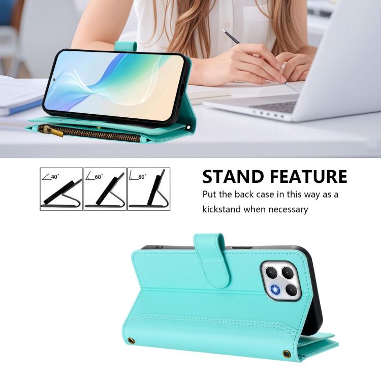 For T-Mobile REVVL 7 5G Magnetic Closure 9 Card Slots Zipper Leather Case with Hand Strap