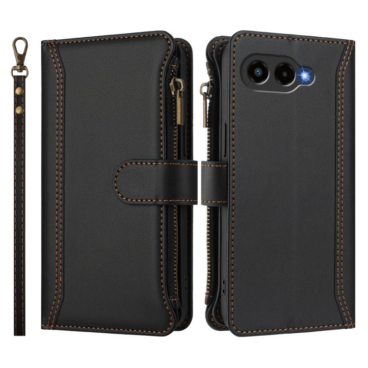 For T-Mobile REVVL 8 5G Magnetic Closure 9 Card Slots Zipper Leather Case with Hand Strap