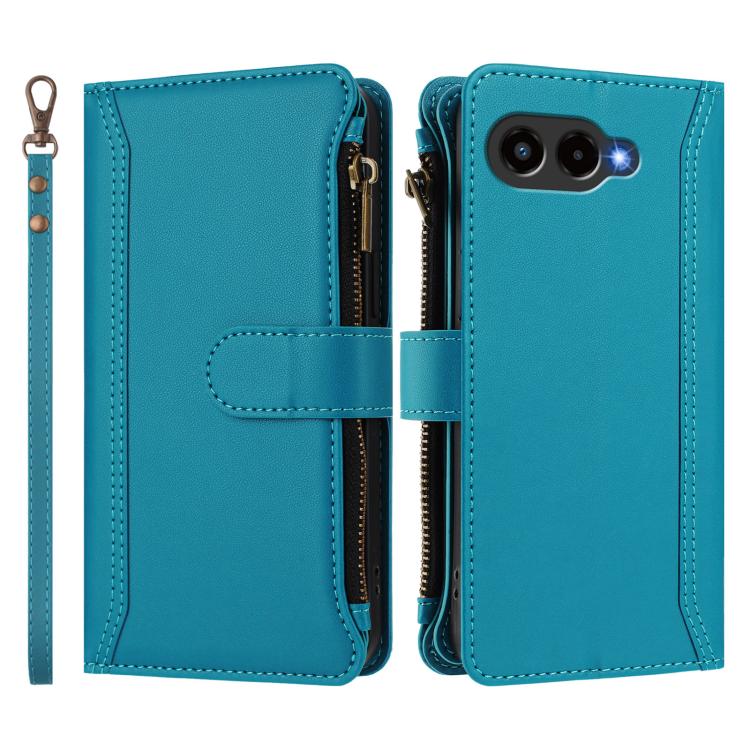For T-Mobile REVVL 8 5G Magnetic Closure 9 Card Slots Zipper Leather Case with Hand Strap