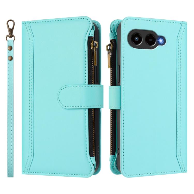 For T-Mobile REVVL 8 5G Magnetic Closure 9 Card Slots Zipper Leather Case with Hand Strap