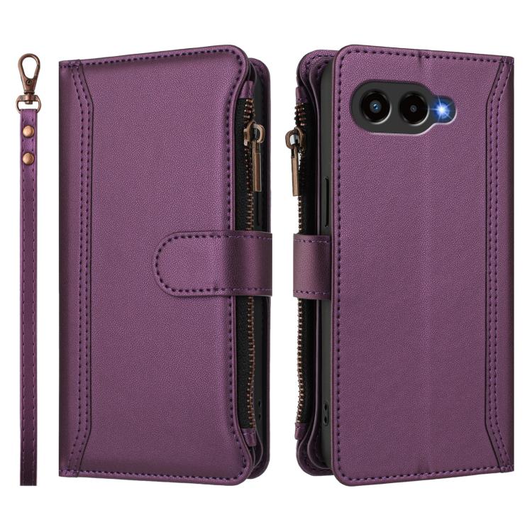 For T-Mobile REVVL 8 5G Magnetic Closure 9 Card Slots Zipper Leather Case with Hand Strap