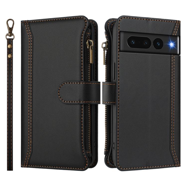 For Google Pixel 7 Pro 5G Magnetic Closure 9 Card Slots Zipper Leather Case with Hand Strap