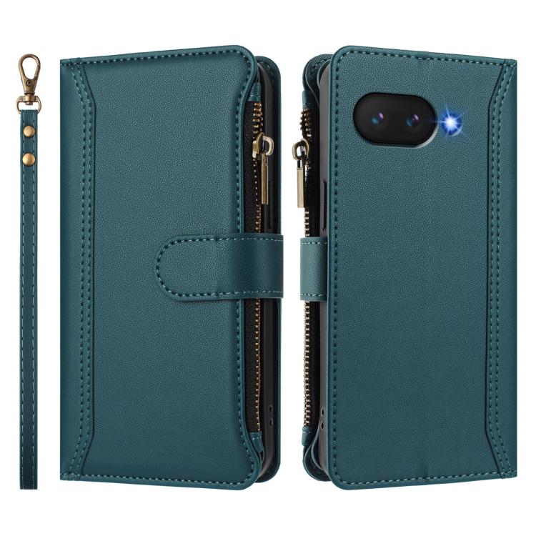 For Google Pixel 9a Magnetic Closure 9 Card Slots Zipper Leather Case with Hand Strap