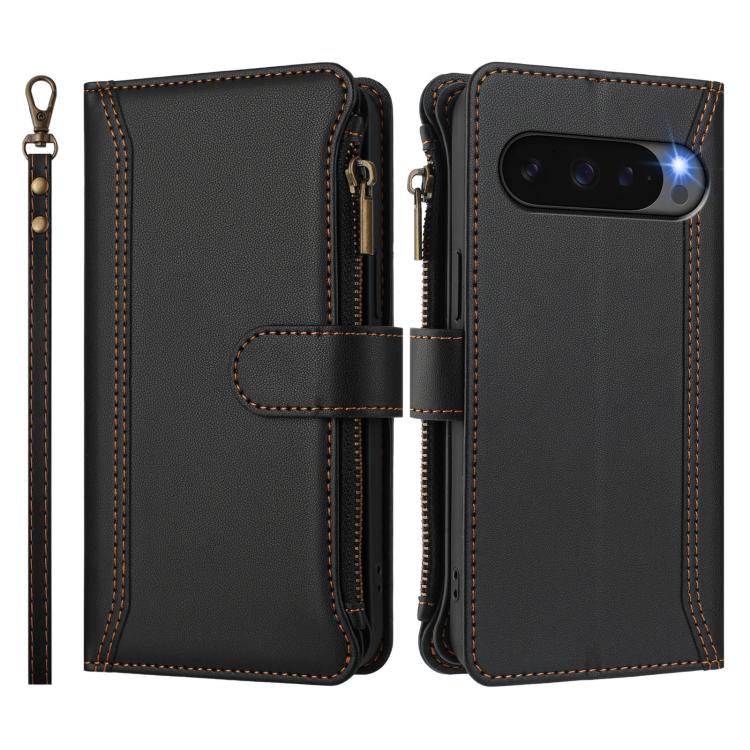 For Google Pixel 10 5G Global Magnetic Closure 9 Card Slots Zipper Leather Case with Hand Strap