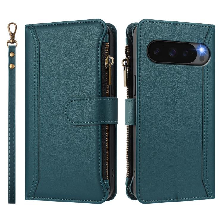For Google Pixel 10 5G Global Magnetic Closure 9 Card Slots Zipper Leather Case with Hand Strap