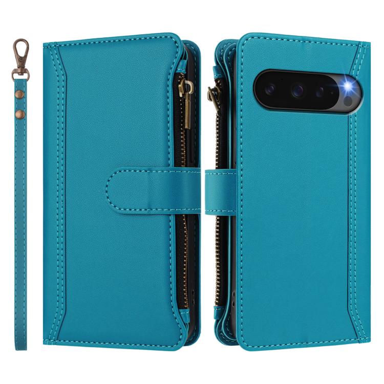 For Google Pixel 10 5G Global Magnetic Closure 9 Card Slots Zipper Leather Case with Hand Strap