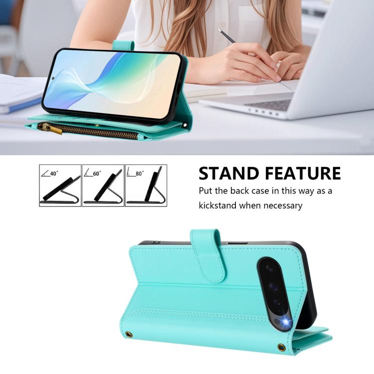 For Google Pixel 10 5G Global Magnetic Closure 9 Card Slots Zipper Leather Case with Hand Strap