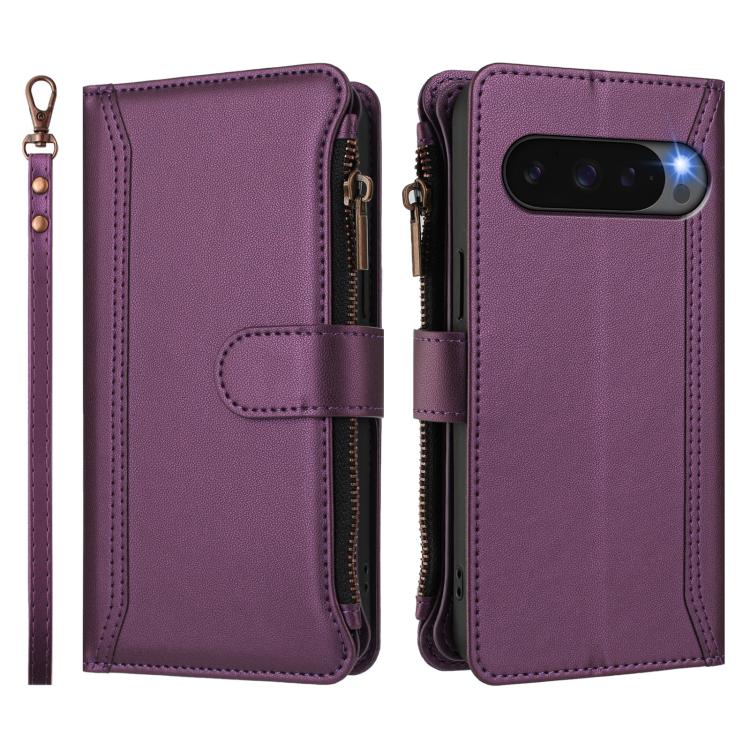 For Google Pixel 10 5G Global Magnetic Closure 9 Card Slots Zipper Leather Case with Hand Strap