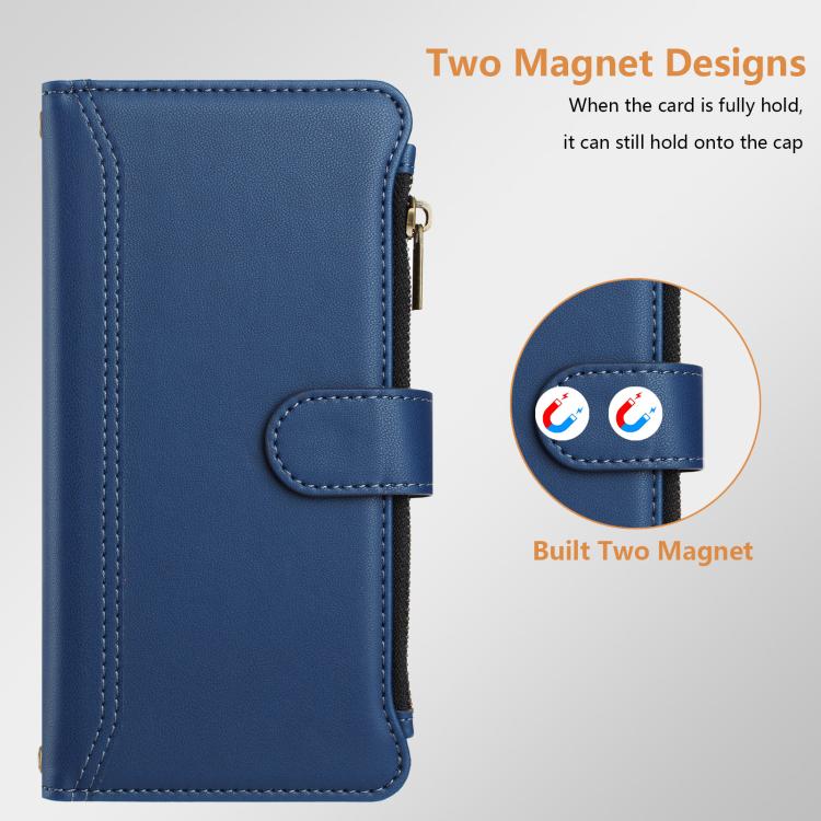 For Google Pixel 11 Pro / 11 Magnetic Closure 9 Card Slots Zipper Leather Case with Hand Strap